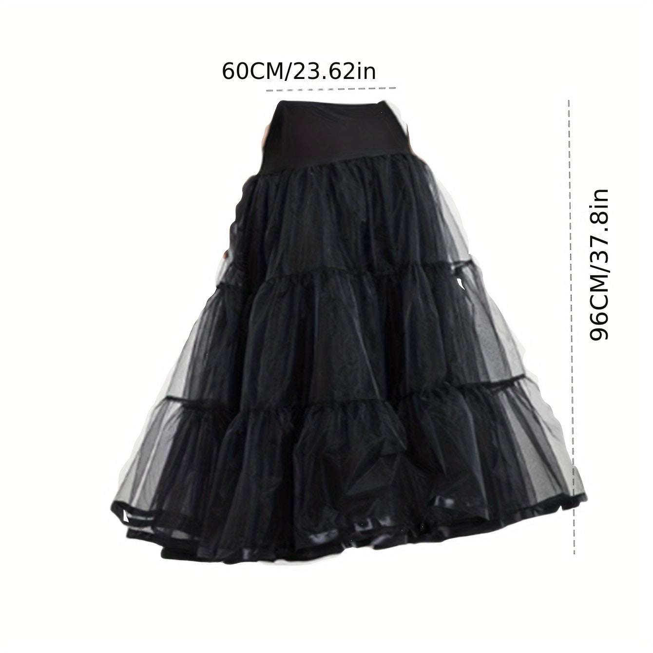 Black Tulle Petticoat for Women 90cm Length Mesh Underskirt Bridal Support for Princess Costumes
