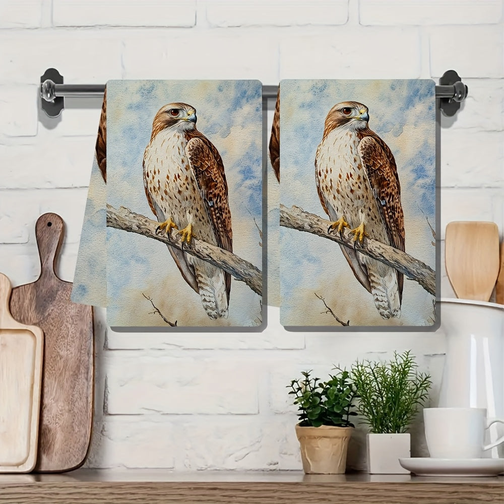Two-Piece Ultra-Soft Kitchen Towels Hawk Design Highly Absorbent Machine Washable