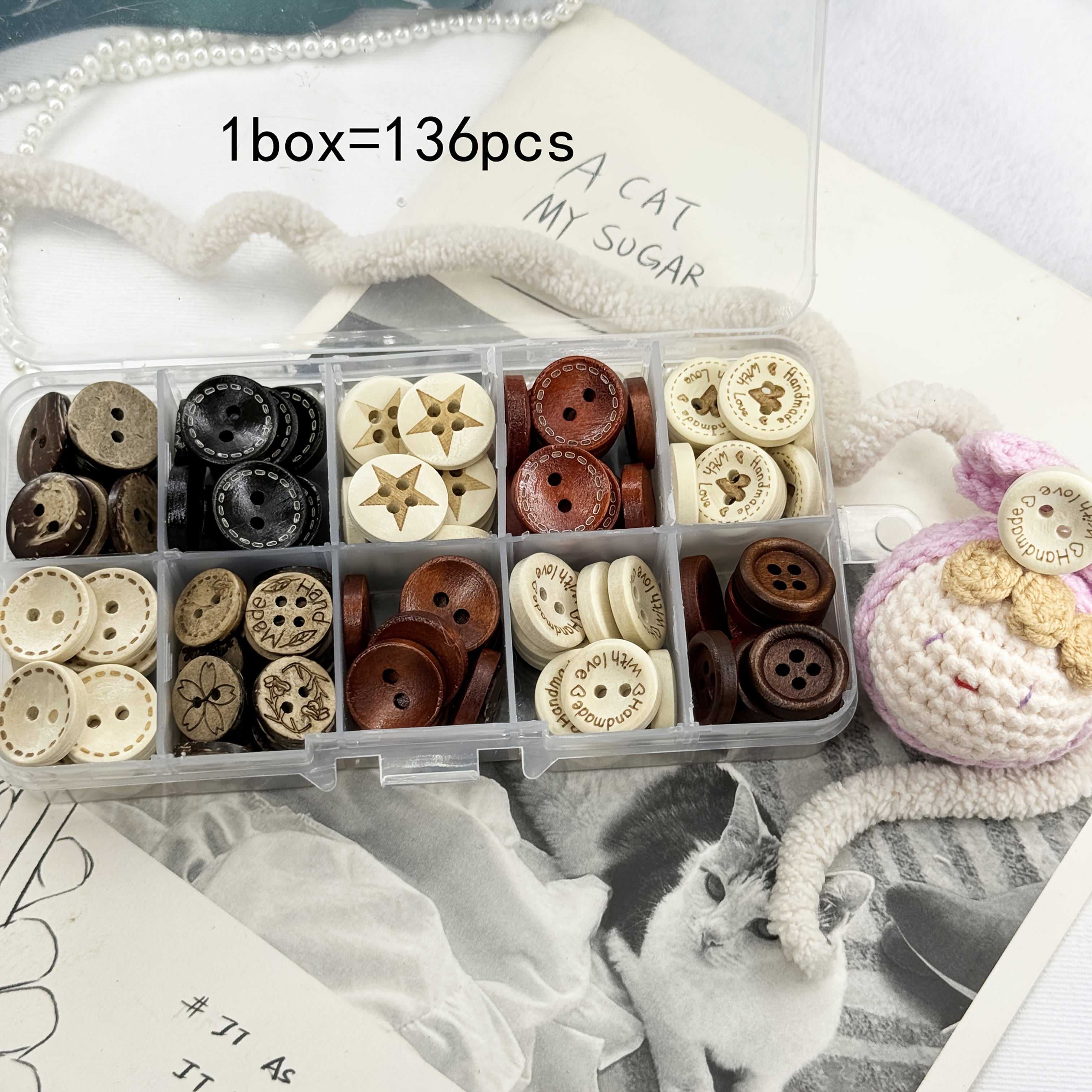 Set of 136 Decorative Buttons for DIY Crafts and Sewing Projects