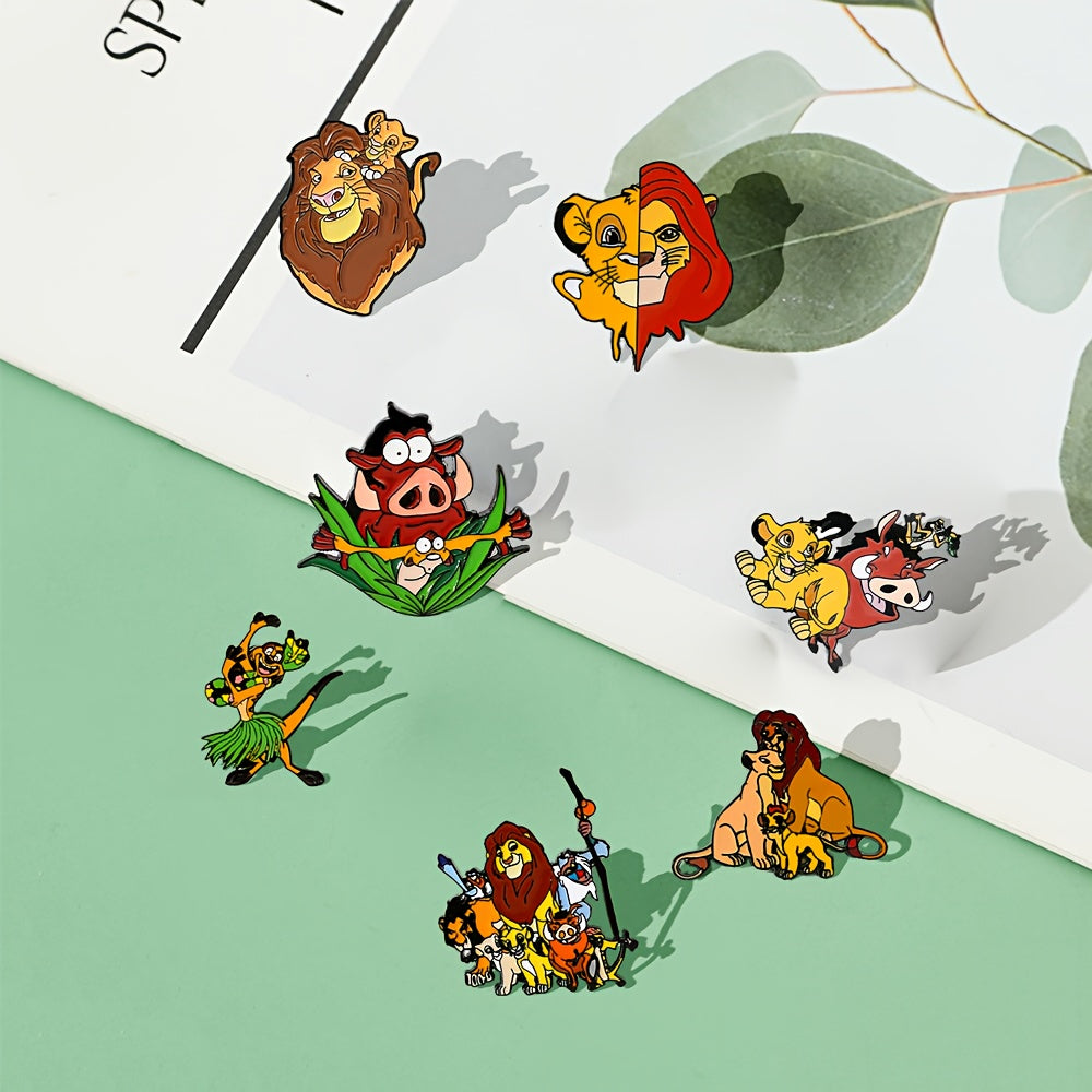7 ta Simba Anime Emal Metall Badjlar to'plami, Erkaklar va Ayollar kiyimlari va aksessuarlar uchun zamonaviy brosh pinlar, Bolalik xotiralari uchun mukammal esdalik sovg'asi