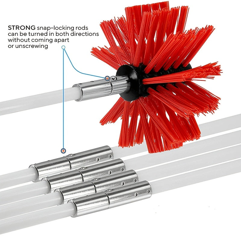 Set of 13 Red Chimney and Exhaust Fan Brushes, Adjustable Nylon Duct Cleaners