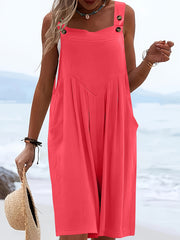 Women's Sleeveless Green Jumpsuit with Button Detail for Casual and Formal Wear