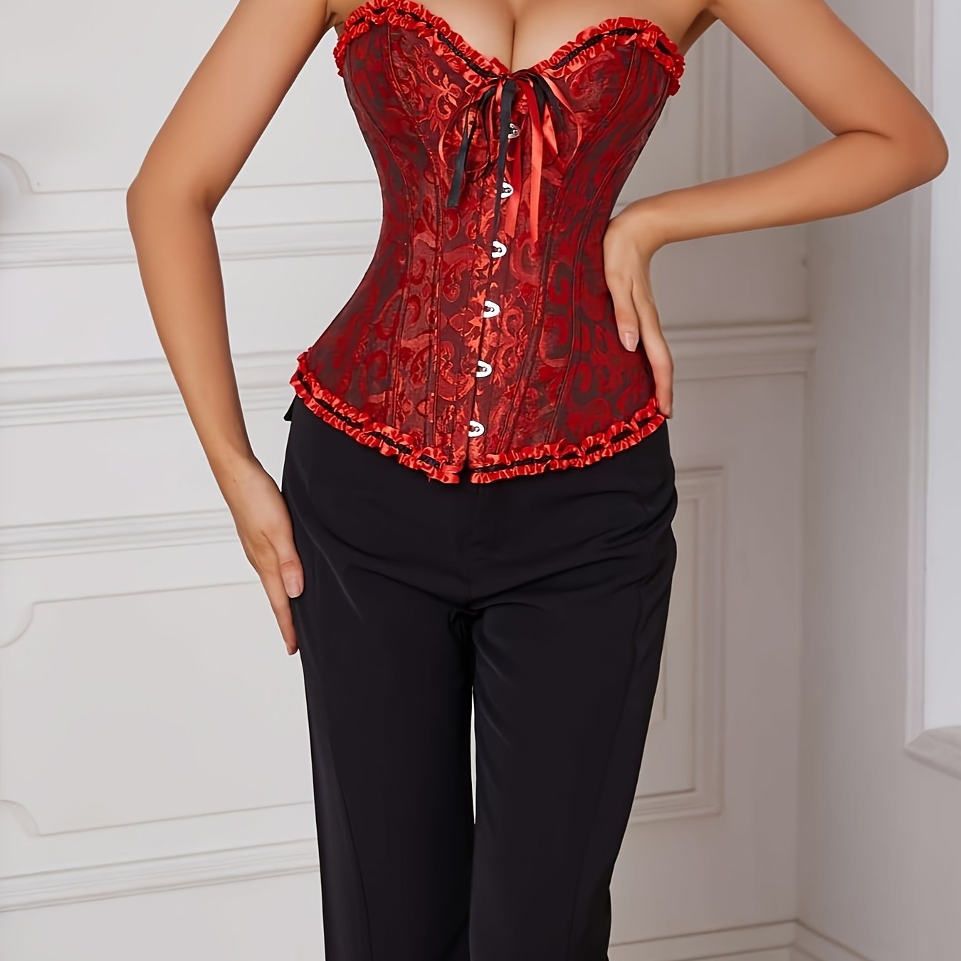 Black Lace-Up Corset Top for Tummy Control Waist Cinching Off-Shoulder Bridal Court Style Polyester Elastane