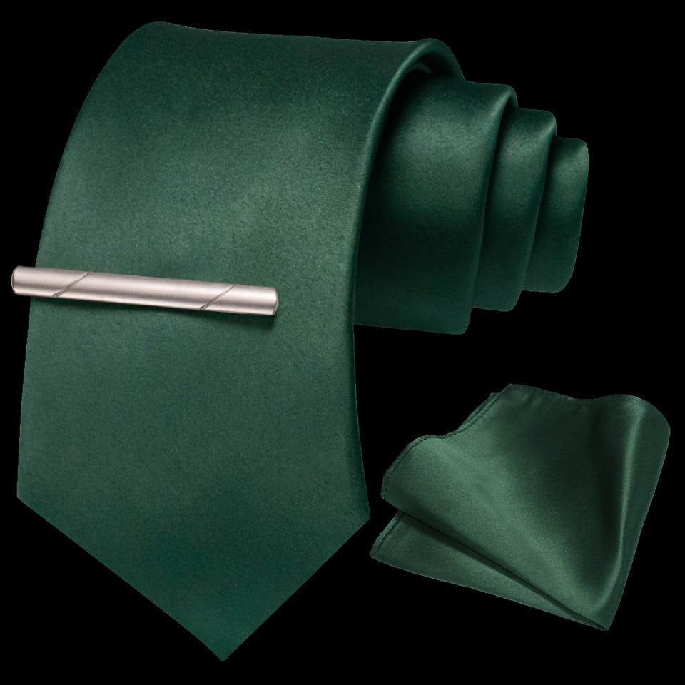 Erkaklar uchun bir rangli ipak aksessuarlar to'plami, galstuk, cho'ntak sharf, sochiq, galstuk klipi, rasmiy kiyimlar va sovg'alar uchun