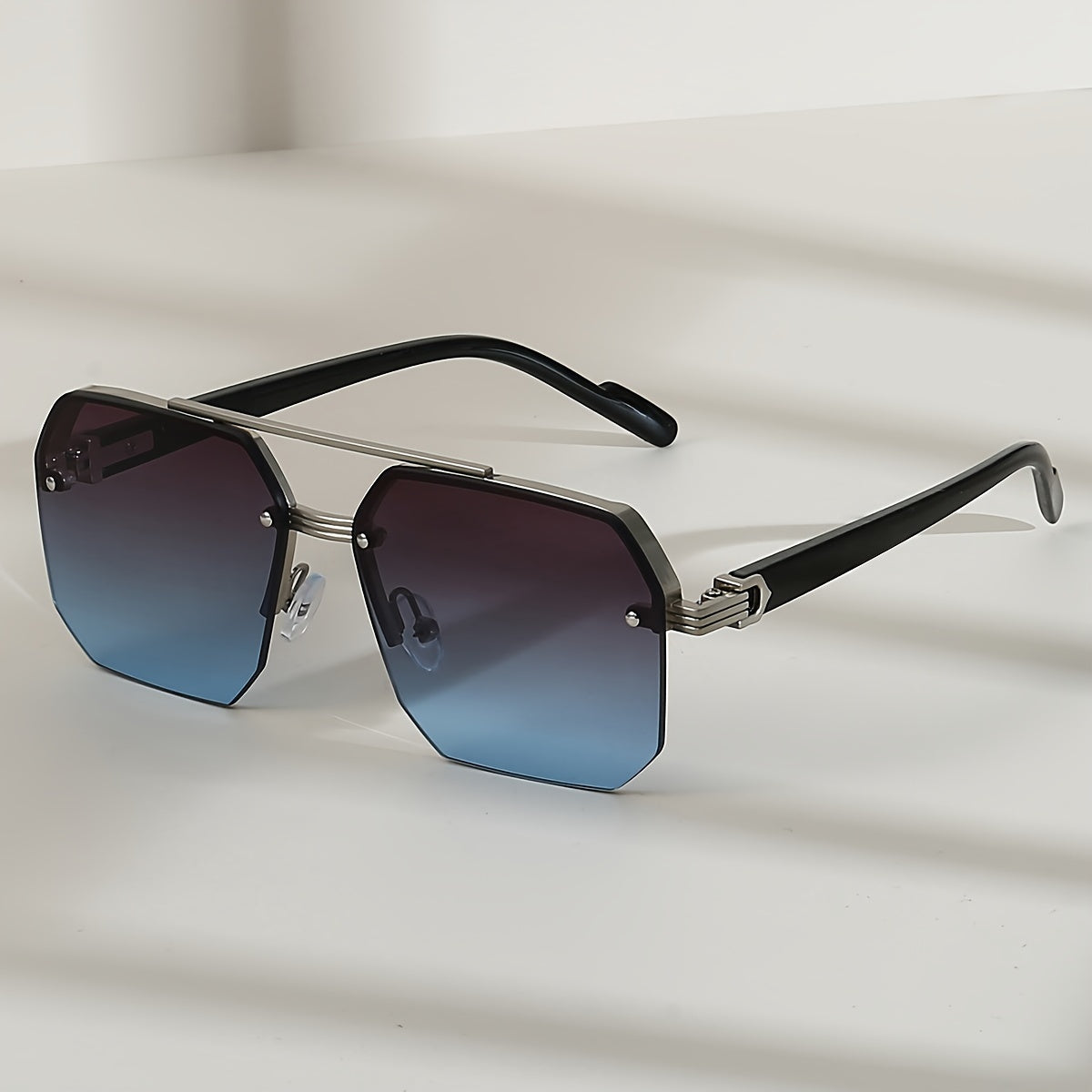 Golden Polygonal Eyeglasses for Men and Women Large Frames Double Beams