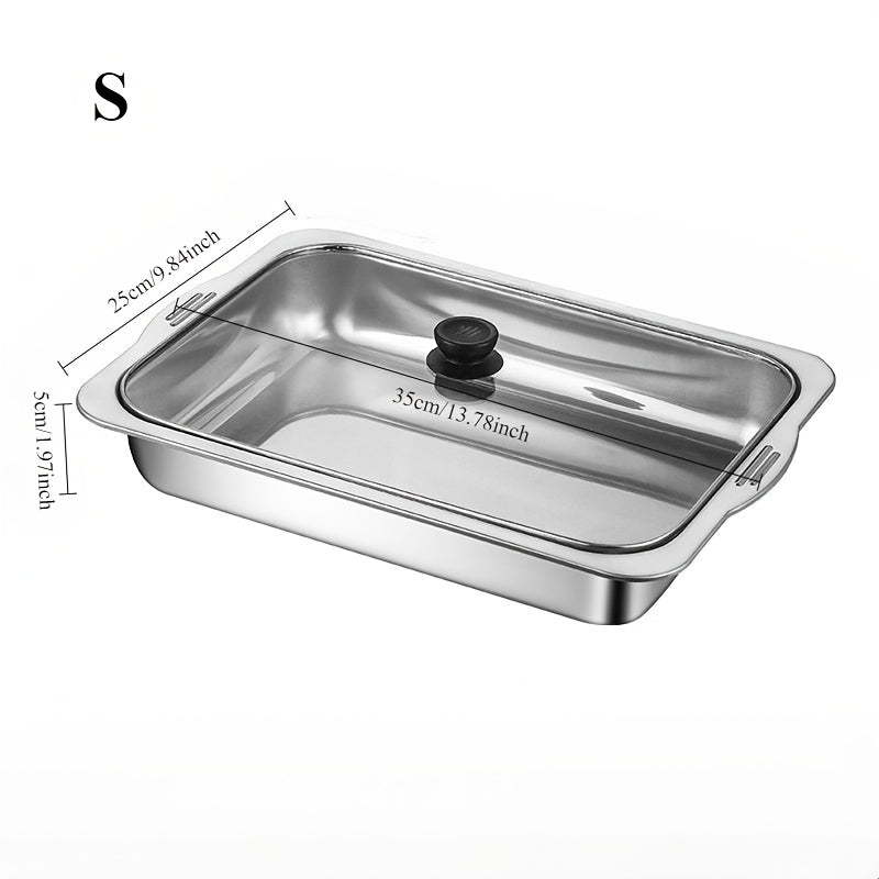 Katta rostlangan po'latdan yasalgan havo frayeri uchun plastinka, shisha qopqog' bilan, grill baliq, dengiz mahsulotlari va qovurilgan taomlar uchun