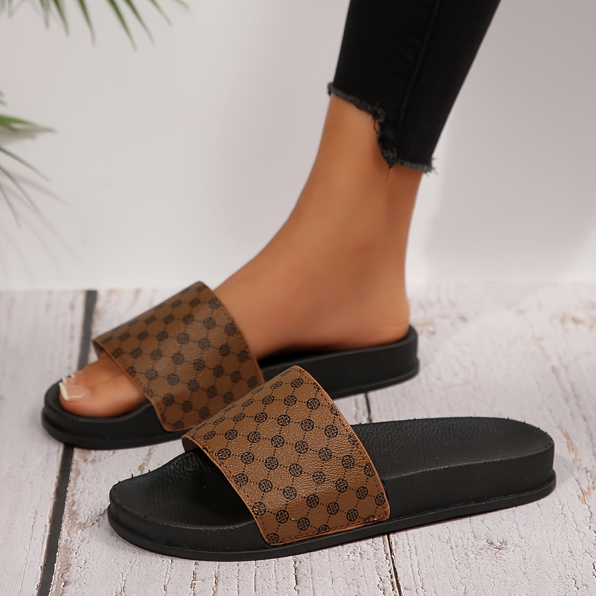 Women's Summer Slip-On Open Toe Sandals with Flat Heel and Rubber Sole