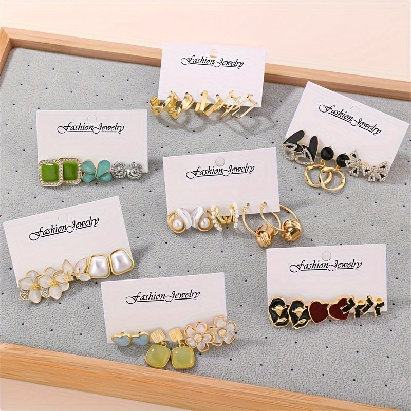 Women's 3-Piece Pearl Flower Geometric Earrings Synthetic Zirconia Alloy Jewelry