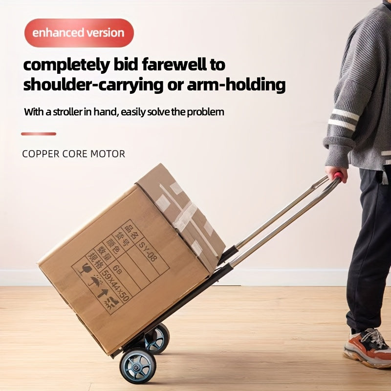 Heavy-Duty Folding Hand Truck with Rubber Wheels, Retractable Handle, Supports 150kg