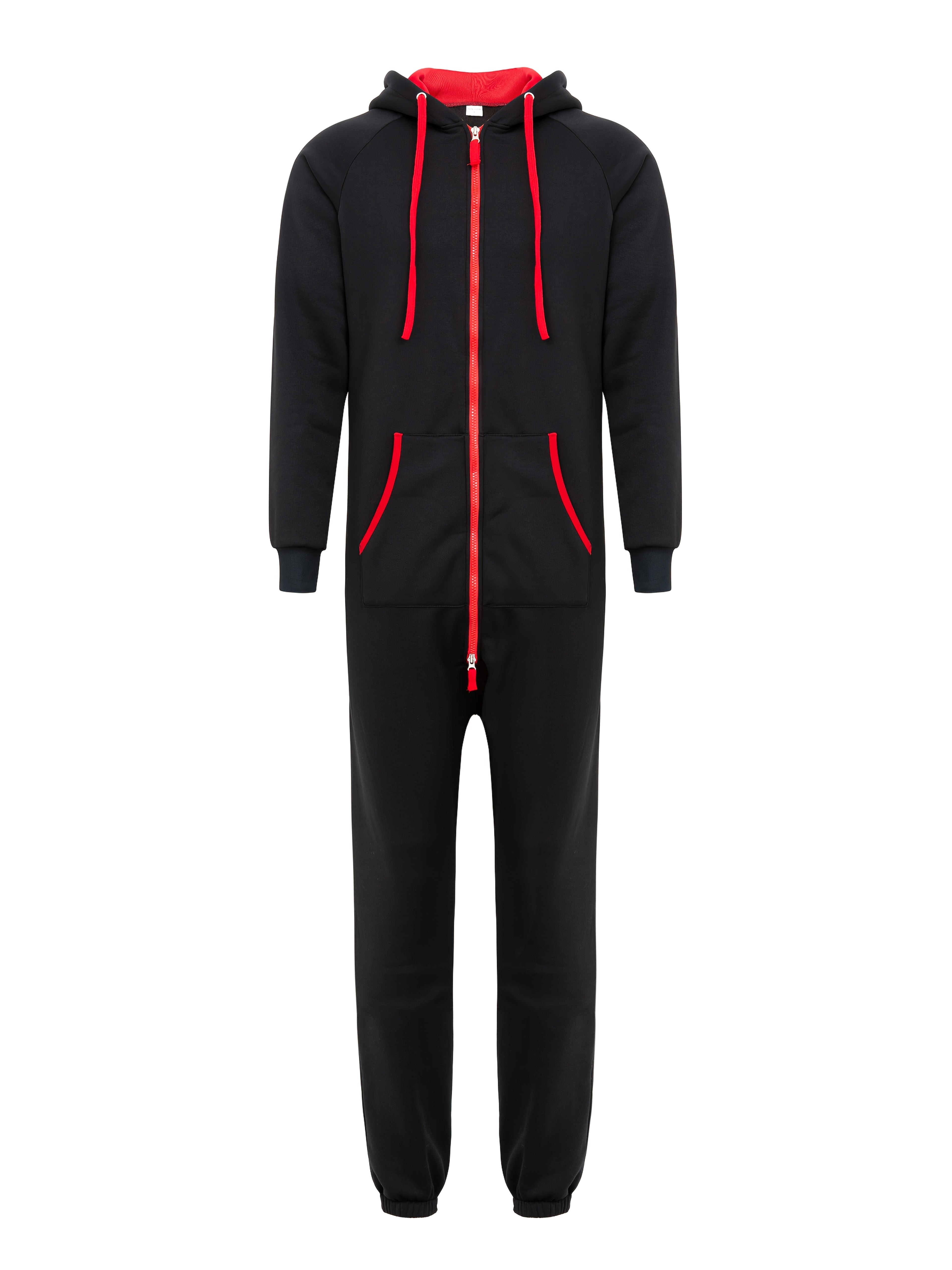 Men's Winter Pajama Jumpsuit Solid Long Sleeve Knit Polyester Hooded Pockets Comfortable Lounge Wear