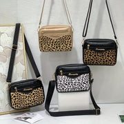 Bolso bandolera de leopardo para mujer, pequeño, de PU negro, casual, con bolsillo para teléfono y monedero
