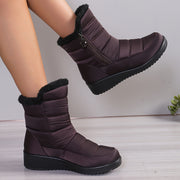 Women's Mid-Calf Winter Boots Plush Faux Fur Side Zipper Quilted Purple