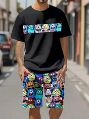 Men's Lightweight Short Sleeve Pajama Set with Elastic Waist Shorts