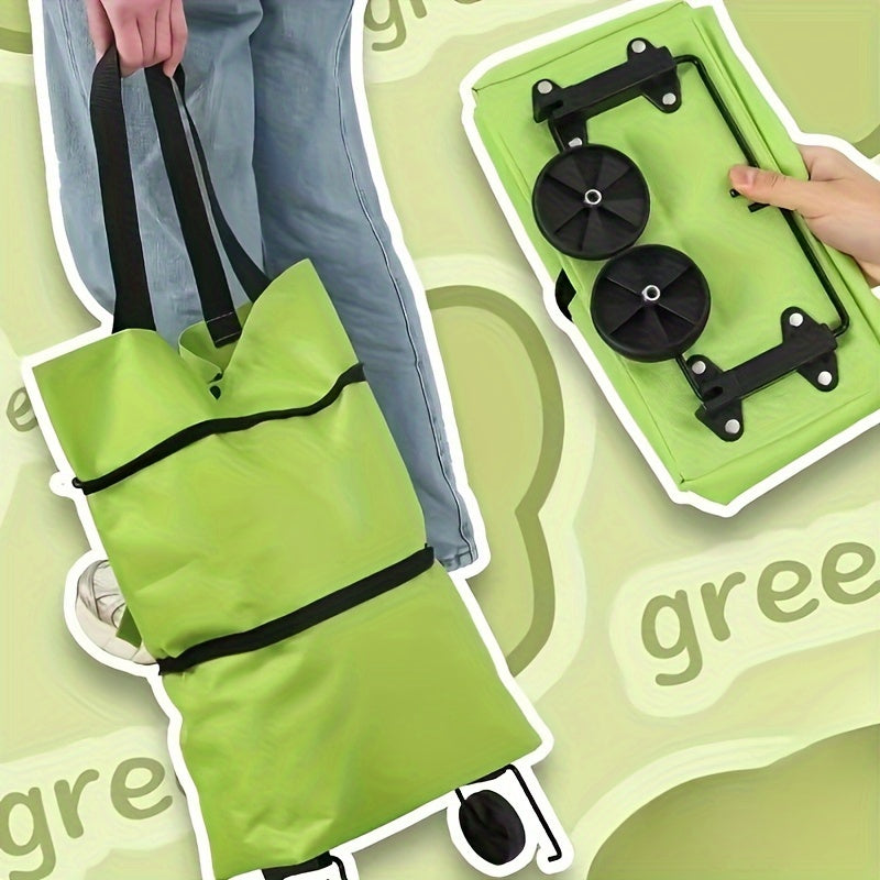 Reusable Shopping Cart with Wheels Large Capacity Foldable Oxford Cloth Green