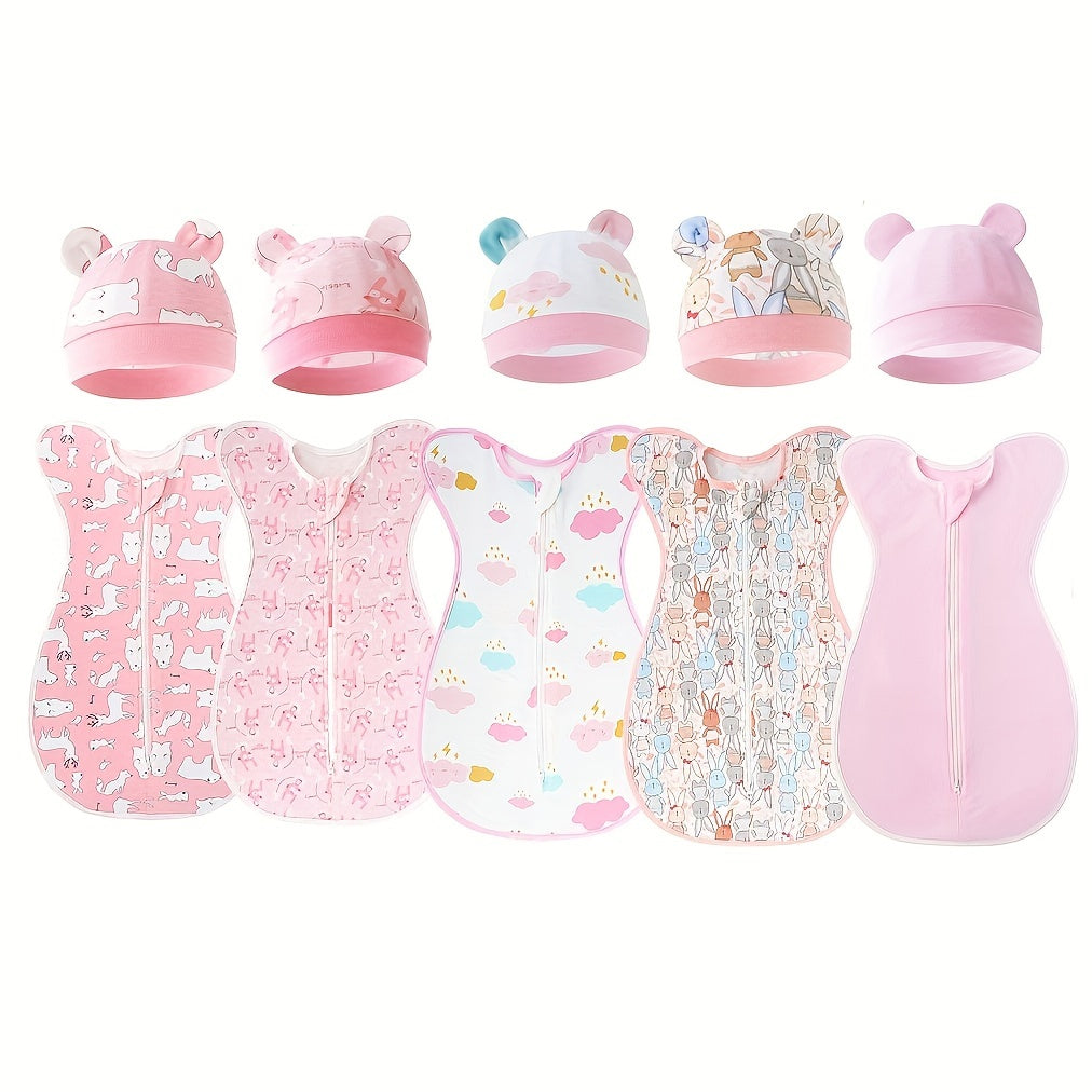 Set of Cotton Swaddle Blankets for Newborns All-Season Sleep Sacks with Zipper Closure