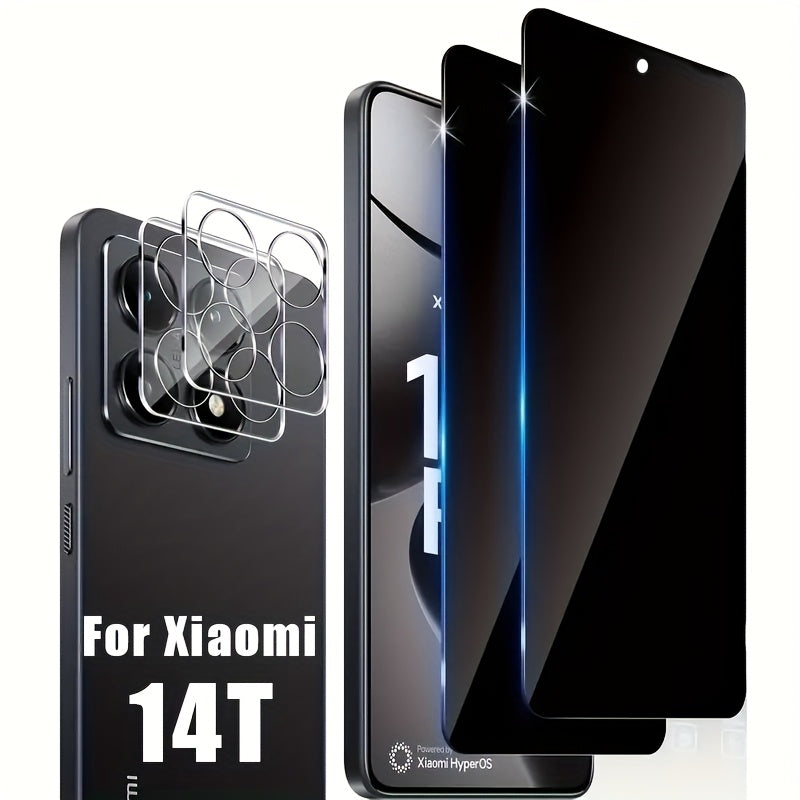 2 Pack Privacy Tempered Glass Screen Protectors and Camera Lens Protectors for Xiaomi 14T Pro