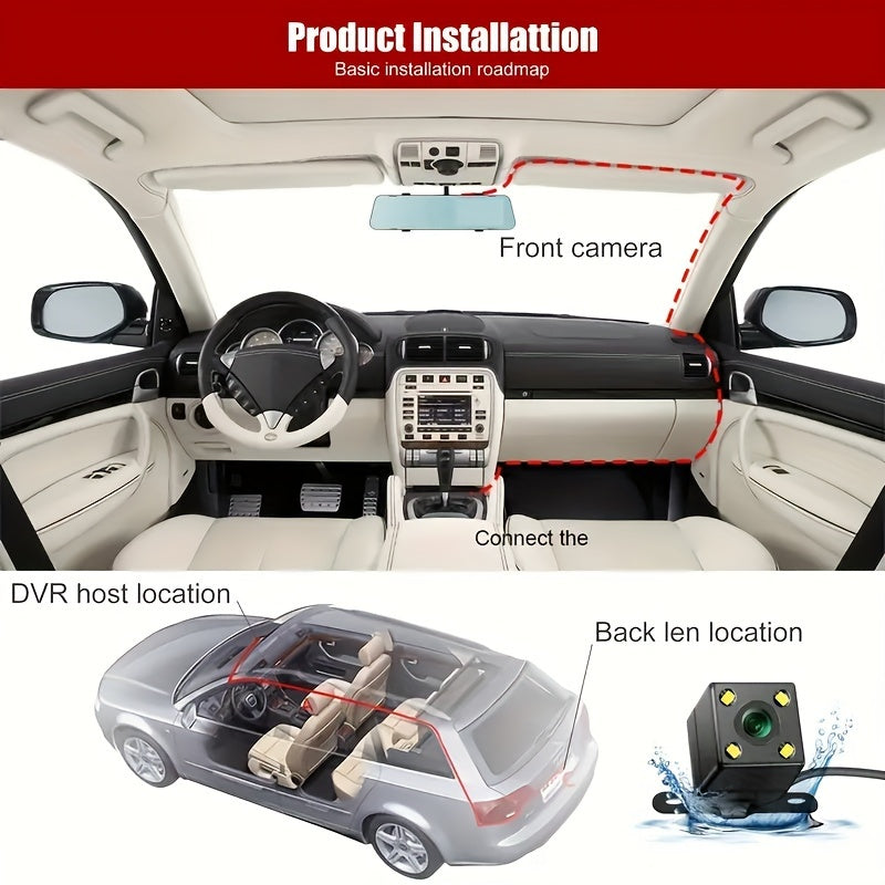 Dual-Lens HD Car Dash Cam with Reverse Image and Loop Recording