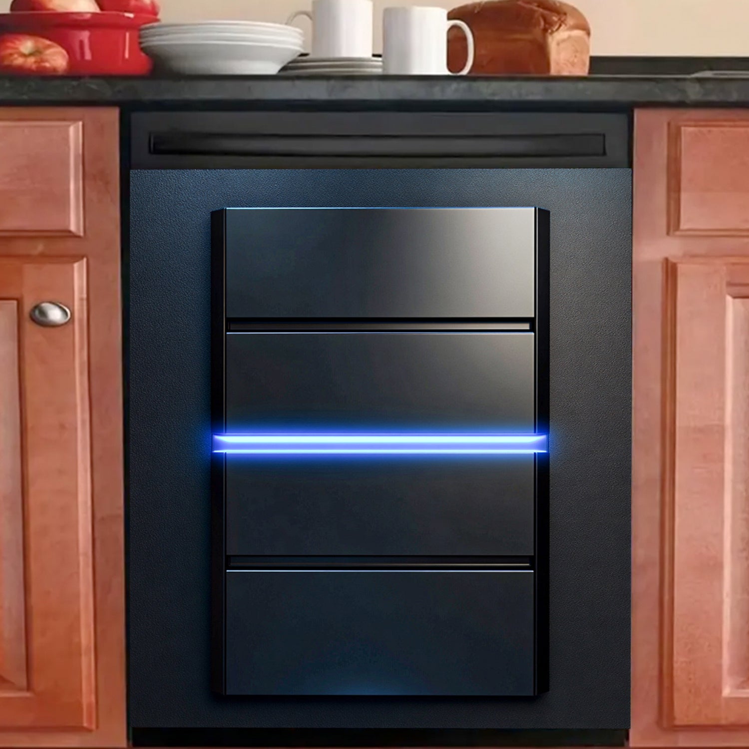 Cubierta magnética para lavavajillas con luz azul, a prueba de agua, resistente al calor, fácil de limpiar, etiqueta de metal 58.5x65 cm