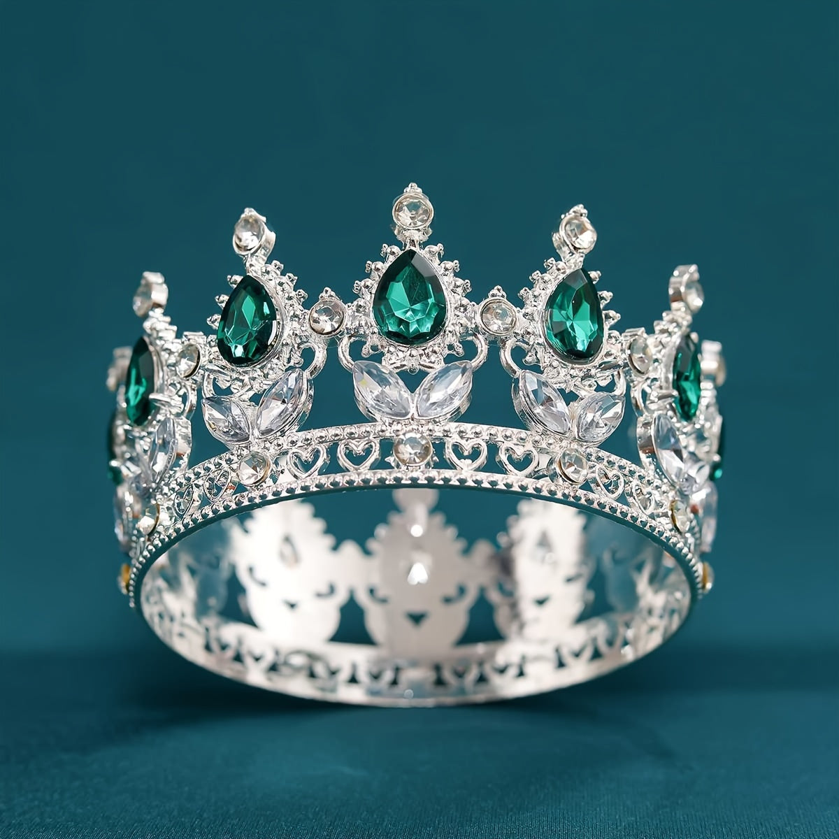 Bridal Tiara Gold Water Diamond Flower Full Circle Wedding Headpiece