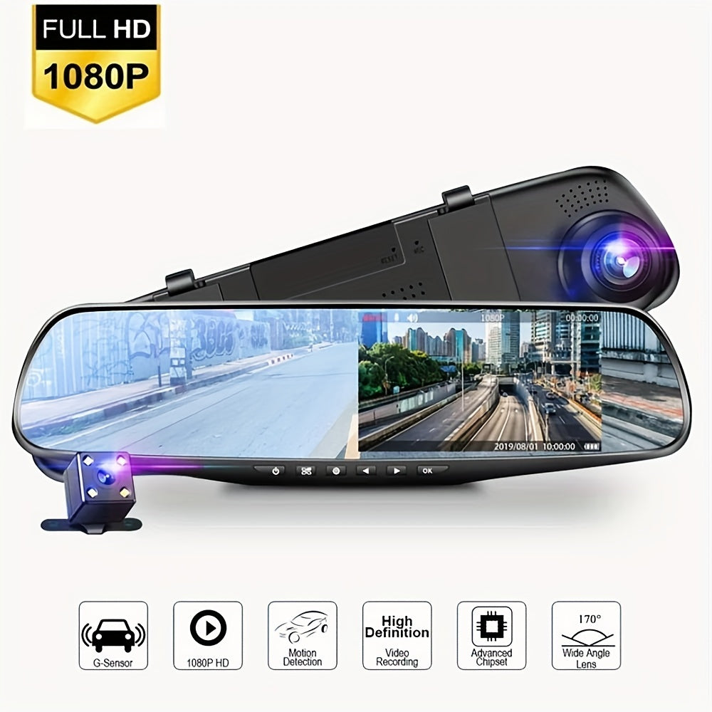 Dual Front and Rear Car Dash Camera with Night Vision 1080p Wide-Angle Recording