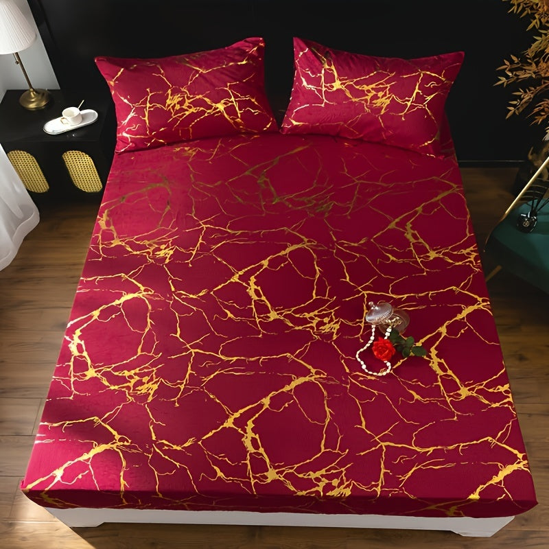 3-Piece Bedding Set with Gold Foil Textured Design Breathable Polyester for Bedroom or Guest Room
