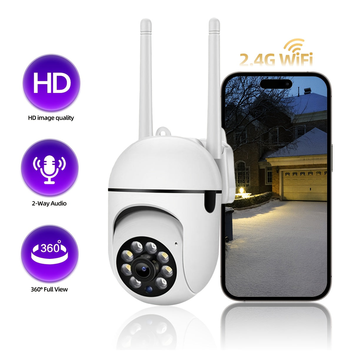 1080P Wireless Smart PTZ Security Camera with Night Vision Human Tracking and App Control