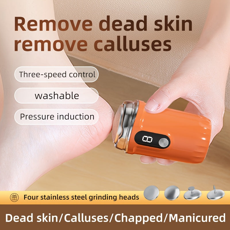 Quvvat ko'rsatkichi va 2/4 almashtiriladigan maydalash boshliqlari bilan zaryadlanadigan elektr oyoq maydalagichi. USB orqali zaryadlanadigan, portativ va quruq teri parvarishi uchun mos.