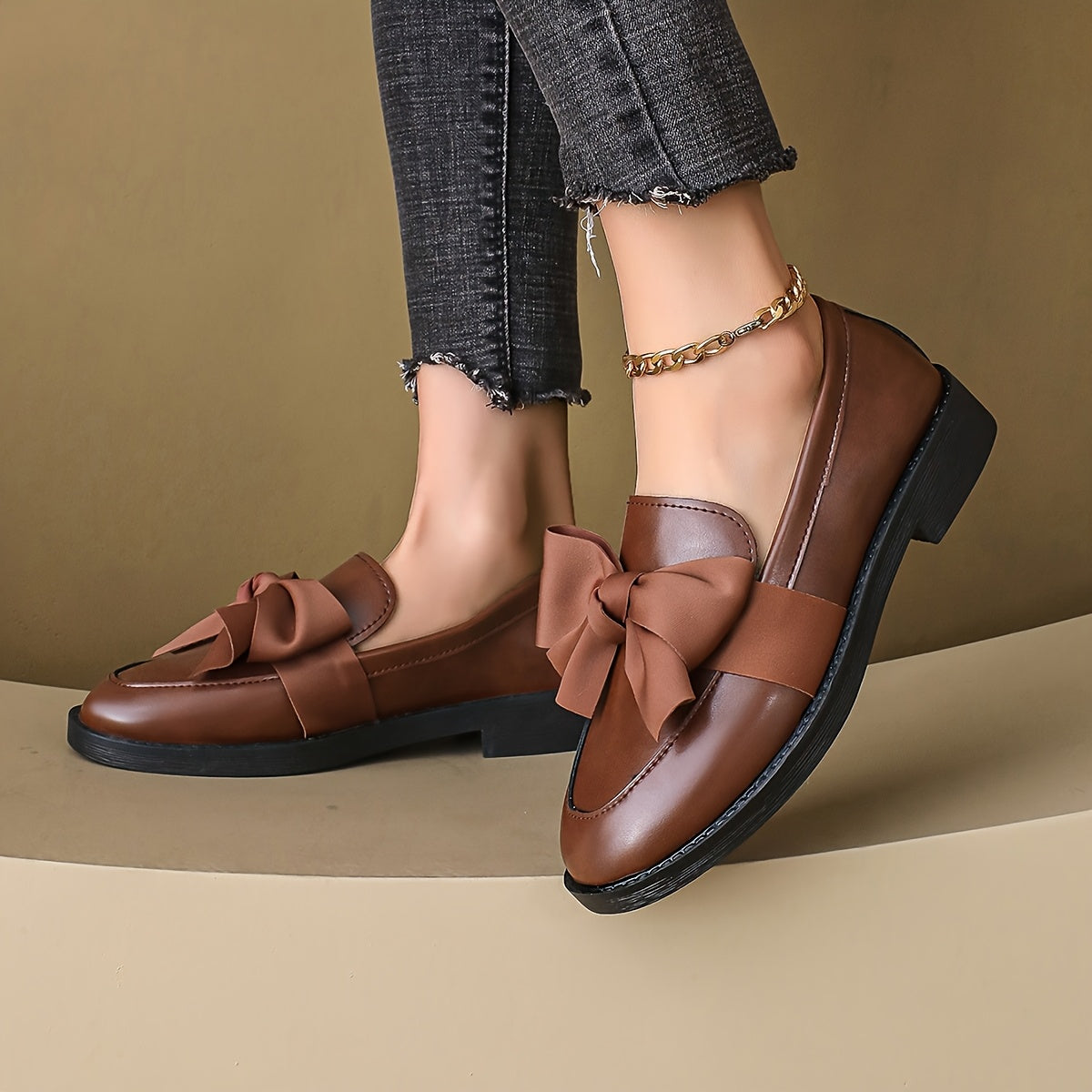 Women's Loafers Bowknot Slip-On Round Toe Flats Solid Color All-Season Comfort
