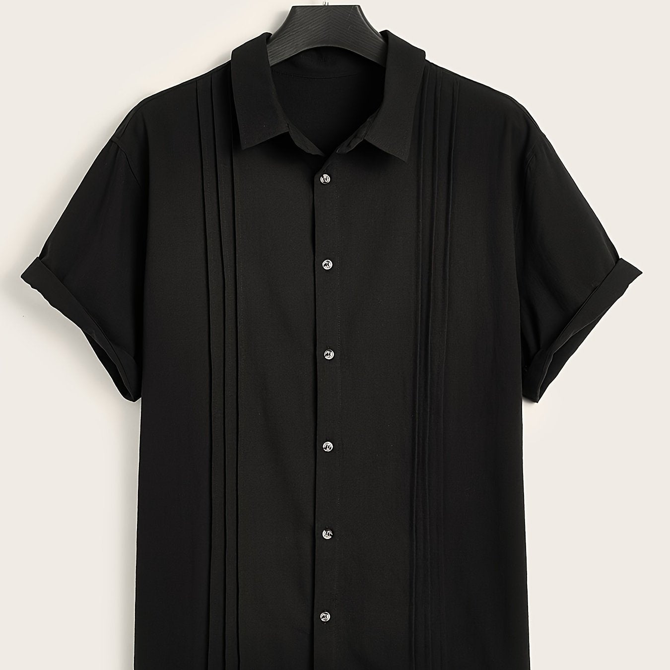 Paxta erkaklar uchun tasodifiy ko'ylak, yuqori bo'yin, oddiy kesim, bir xil rang, to'qilgan mato, tugma yopilishi, qirralangan tafsilotlar, katta o'lcham.