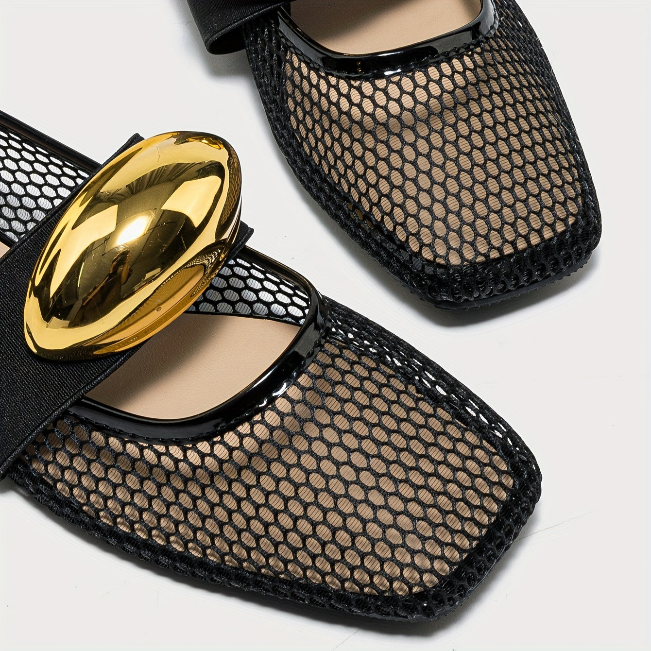 Women's Mesh Ballet Flats Hollow Metal Buckle Summer Comfortable Shoes