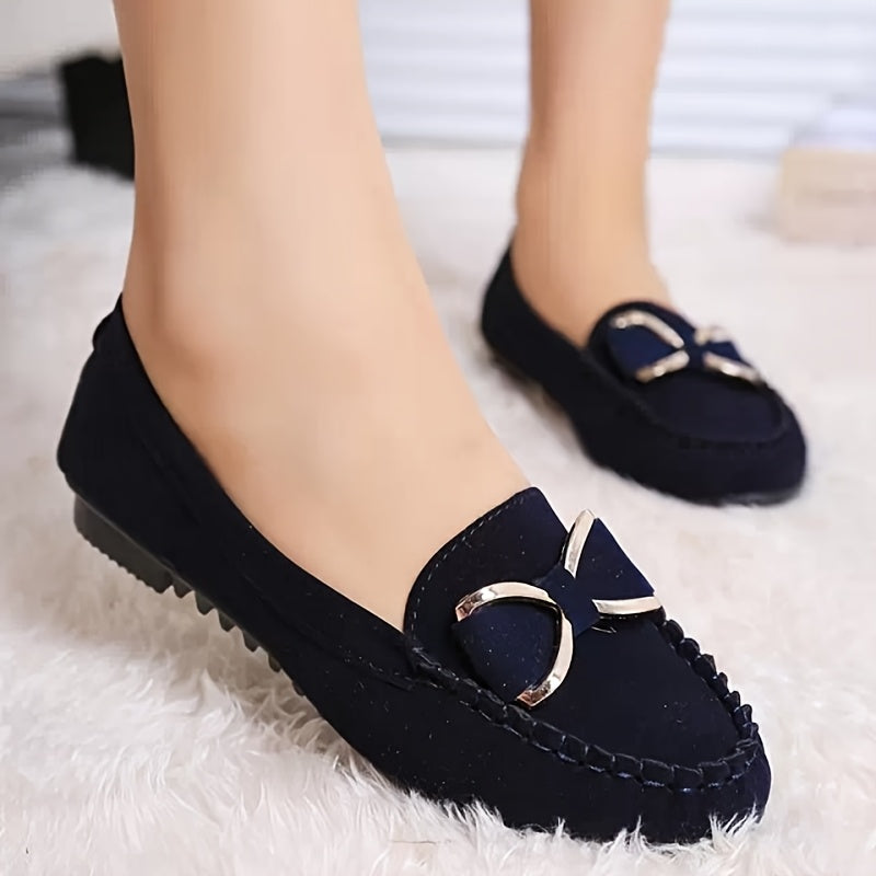 Women's Leather Flat Loafers with Bow Casual Dress Driving Shoes