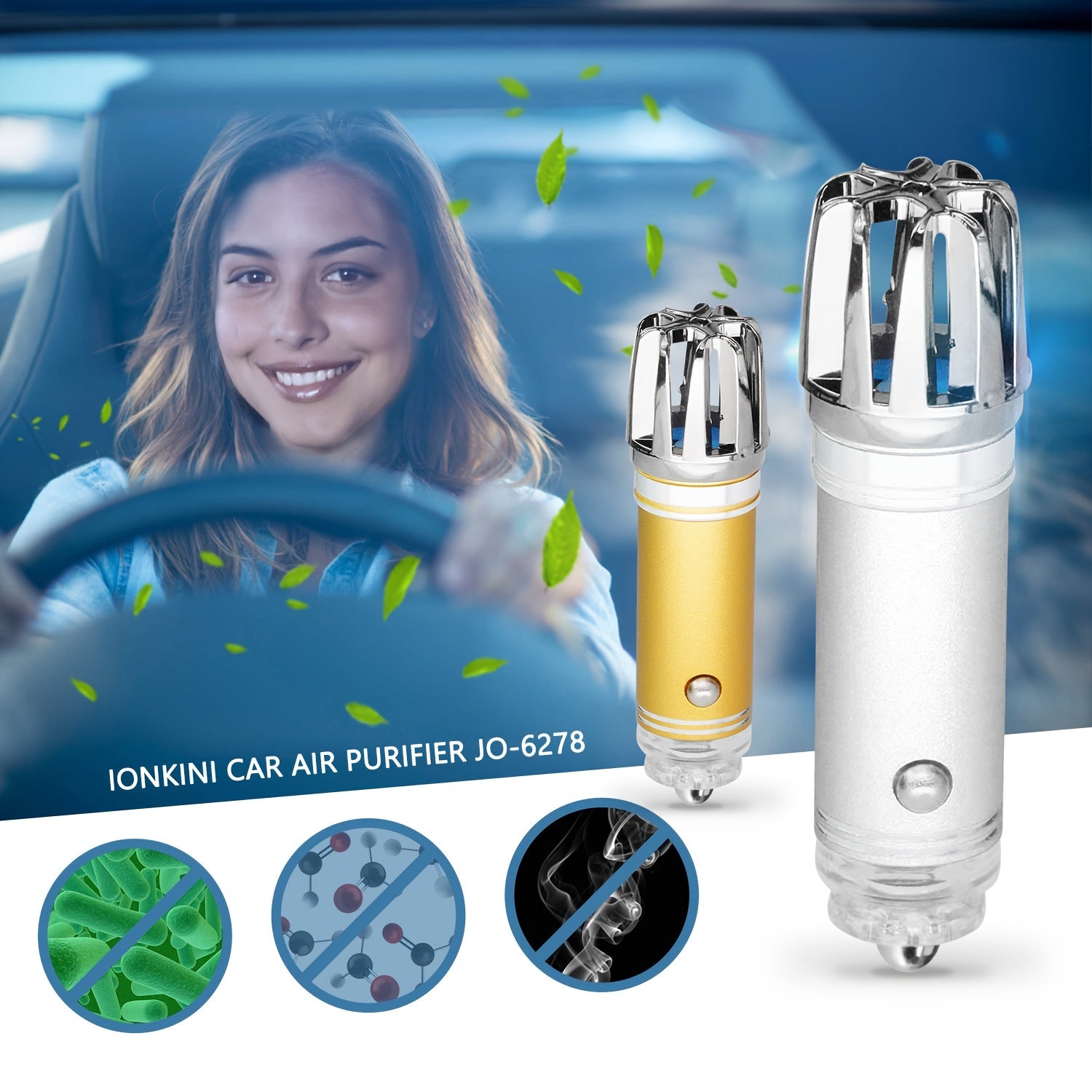Mini Car Air Purifier with Negative Ions for Smoke Dust Pollen and Odors