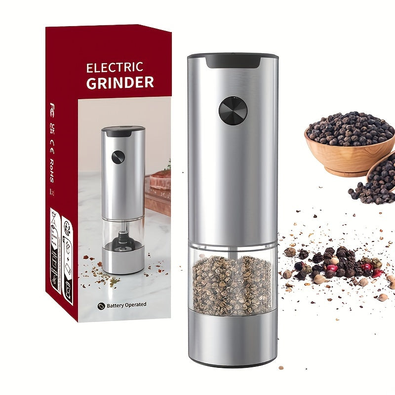 Electric pepper salt grinder set stainless steel clear bin battery operated for home holiday gifts