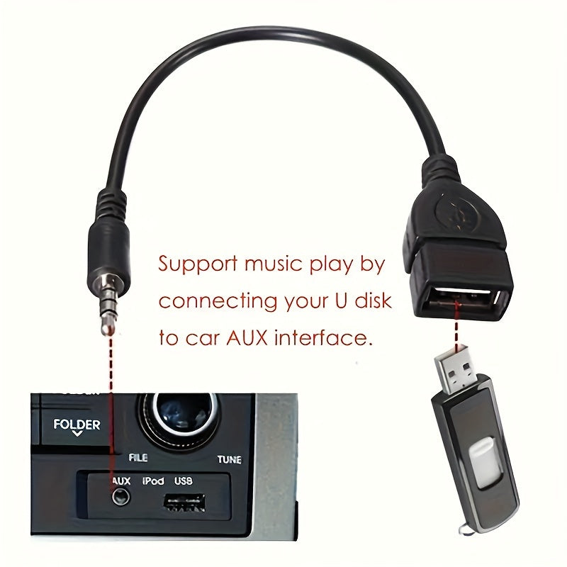 Universal 3.5mm AUX dan USB Audio Kabeli Qora Avtomobil Adapteri Erkakdan Ayolga