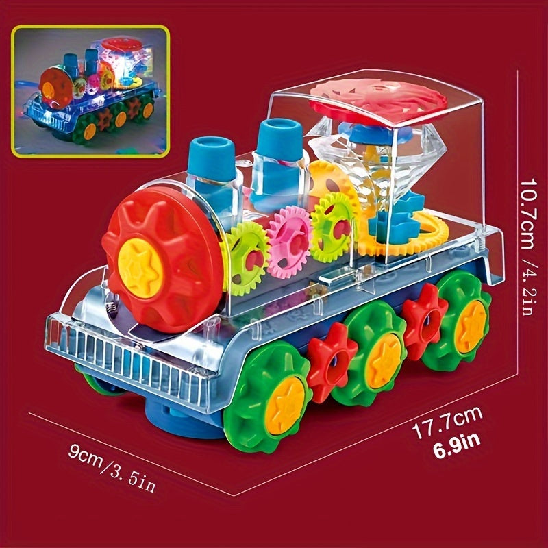 Interactive Red Plastic Toy Train with Lights Music Gear Linkage Rotating Station