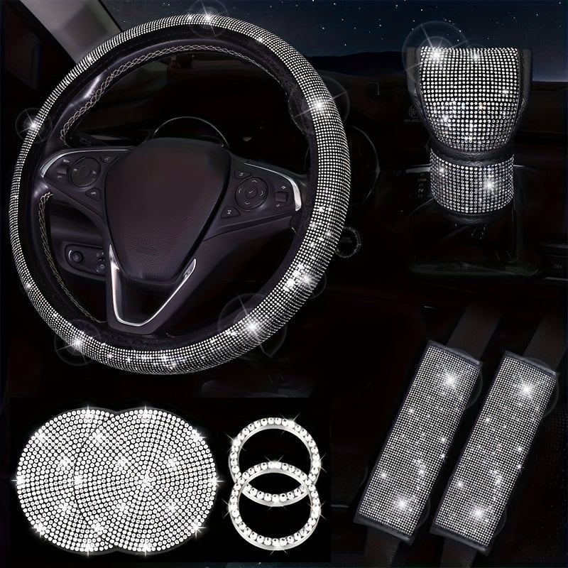 Artificial Rhinestone Car Interior Decoration 8Pcs Set Sparkling Auto Accessories