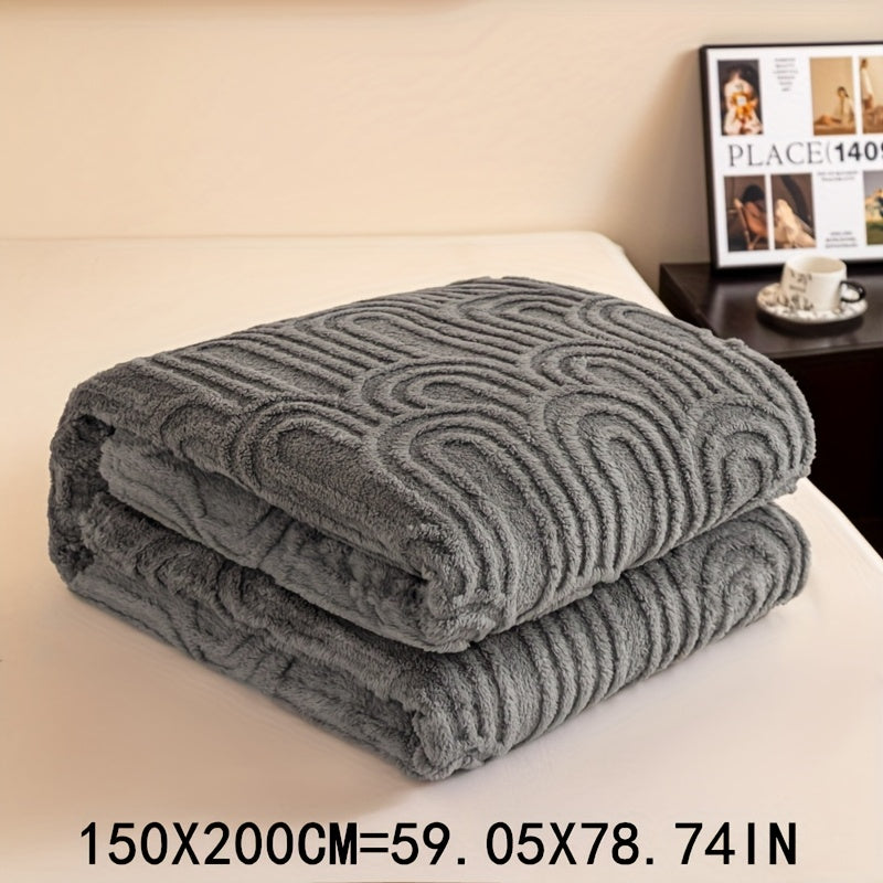 Striped Plush Bed Blanket with Vintage Roman Column Pattern Polyester All-Season Sofa Throw