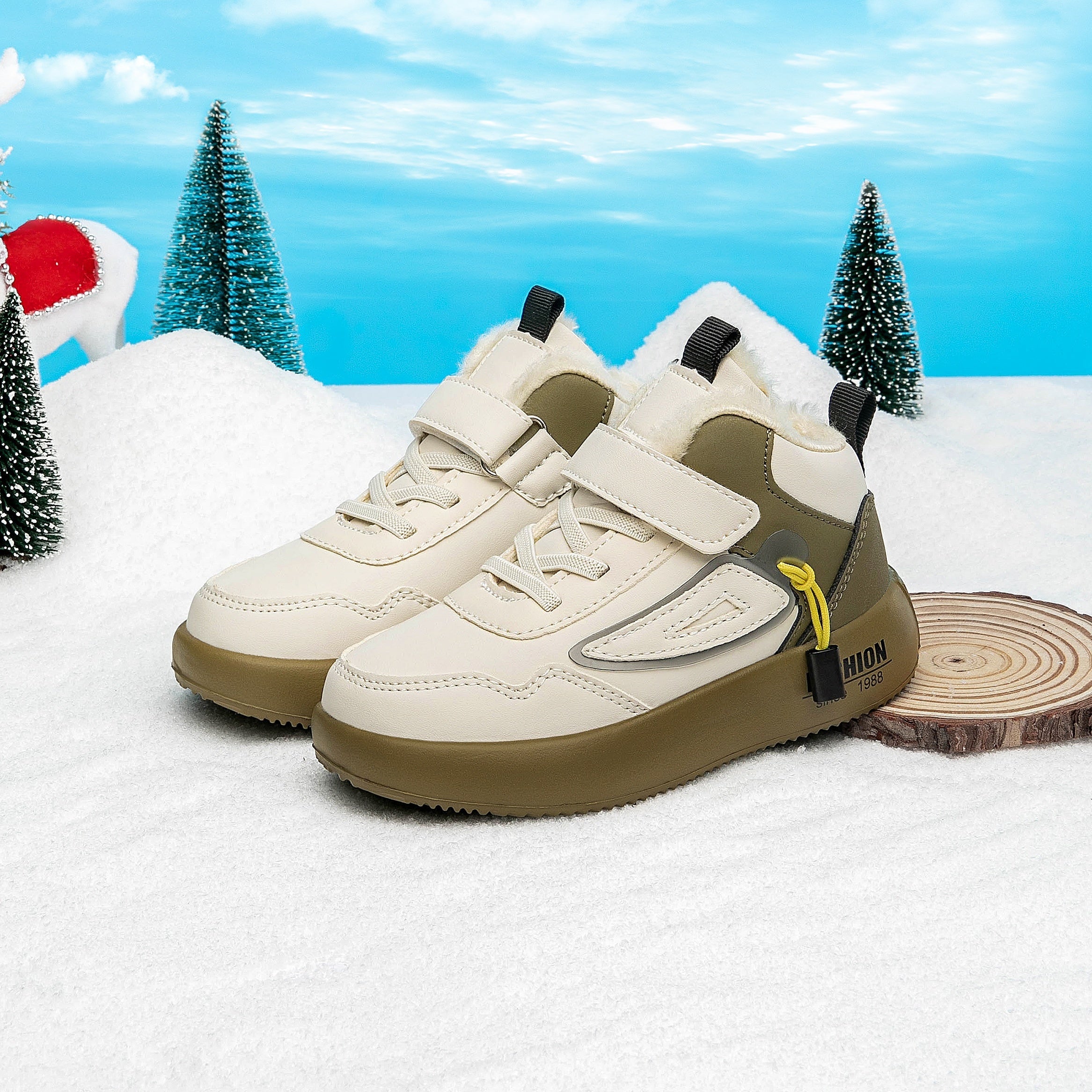 Boys Winter Snow Boots Waterproof Non-Slip Plush Lined High Tops Gray Navy