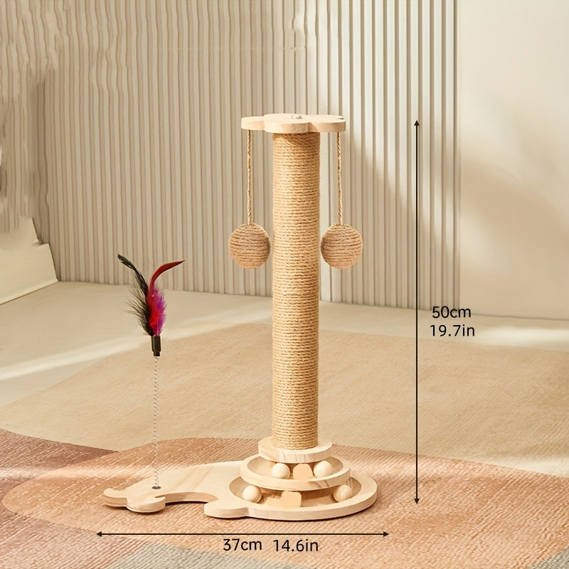 Interactive Cat Scratching Post with Rotating Tassels and Durable Polyester Fiber Scratch Board