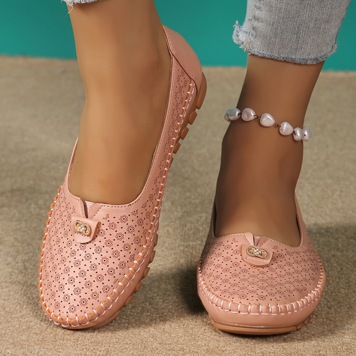 Women's Slip-On Loafers with TPR Sole and Metallic Accents