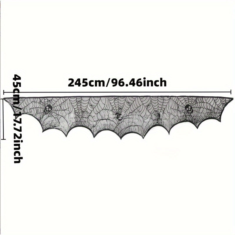 Black Lace Fireplace Scarf with Spiderweb Design, 50.8x200.66 cm, Halloween Decor