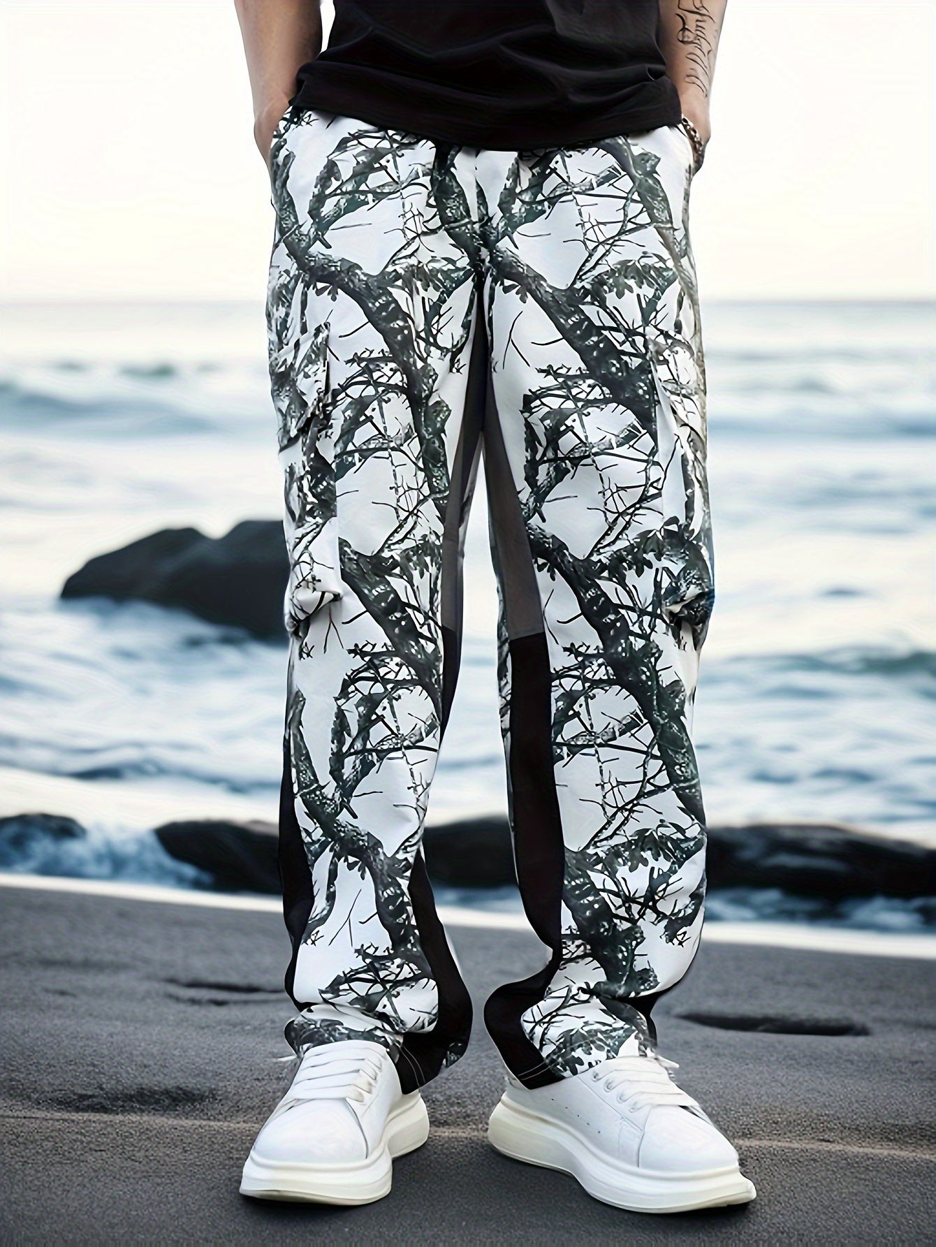 Plus Size Men's Camo Cargo Pants All Over Print Non-Stretch Polyester Casual Workwear Leisure