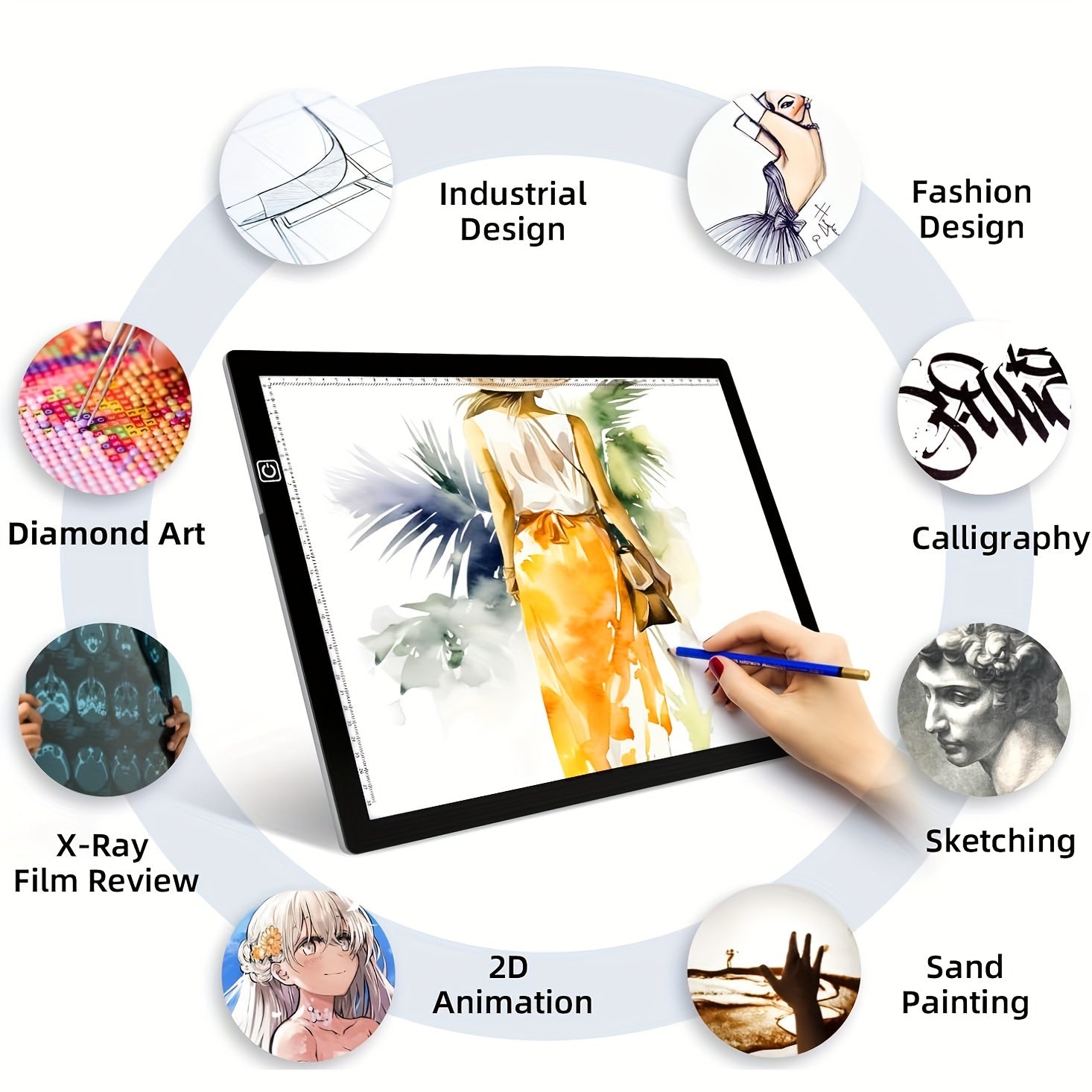 Akril LED yorug'lik padkasi olmos bo'yash va san'at loyihalari uchun, 3 yorqinlik darajasi va USB kabel bilan