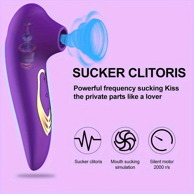 Women Silicone Rechargeable Sucking Vibrating Sex Toy with 5 Modes in Purple Red Beige Black