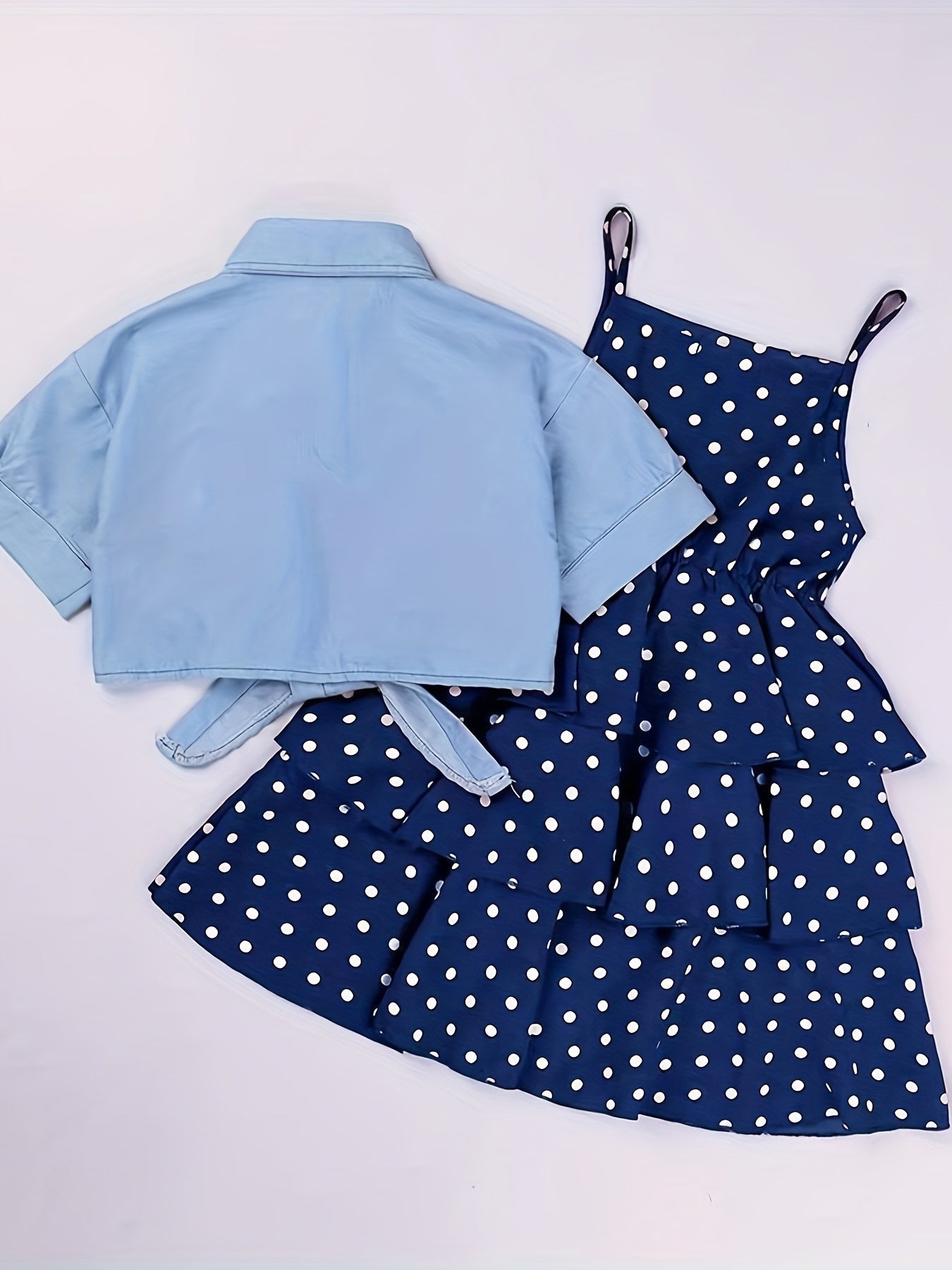 Girls Summer Denim Jacket and Princess Dress Set for Outdoor Wear