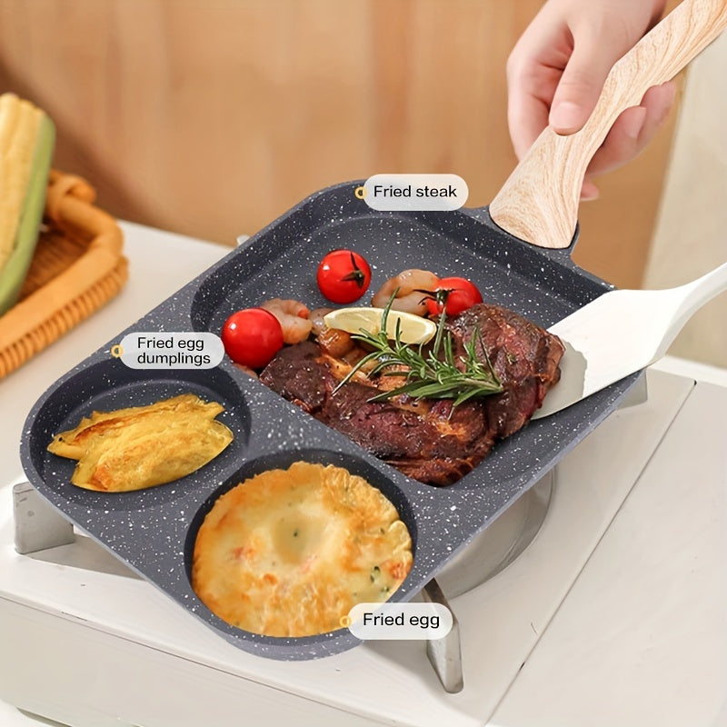 3-in-1 Non-Stick Aluminum Frying Pan for Eggs and Pancakes Induction Gas Stove Multi-Section Breakfast Skillet