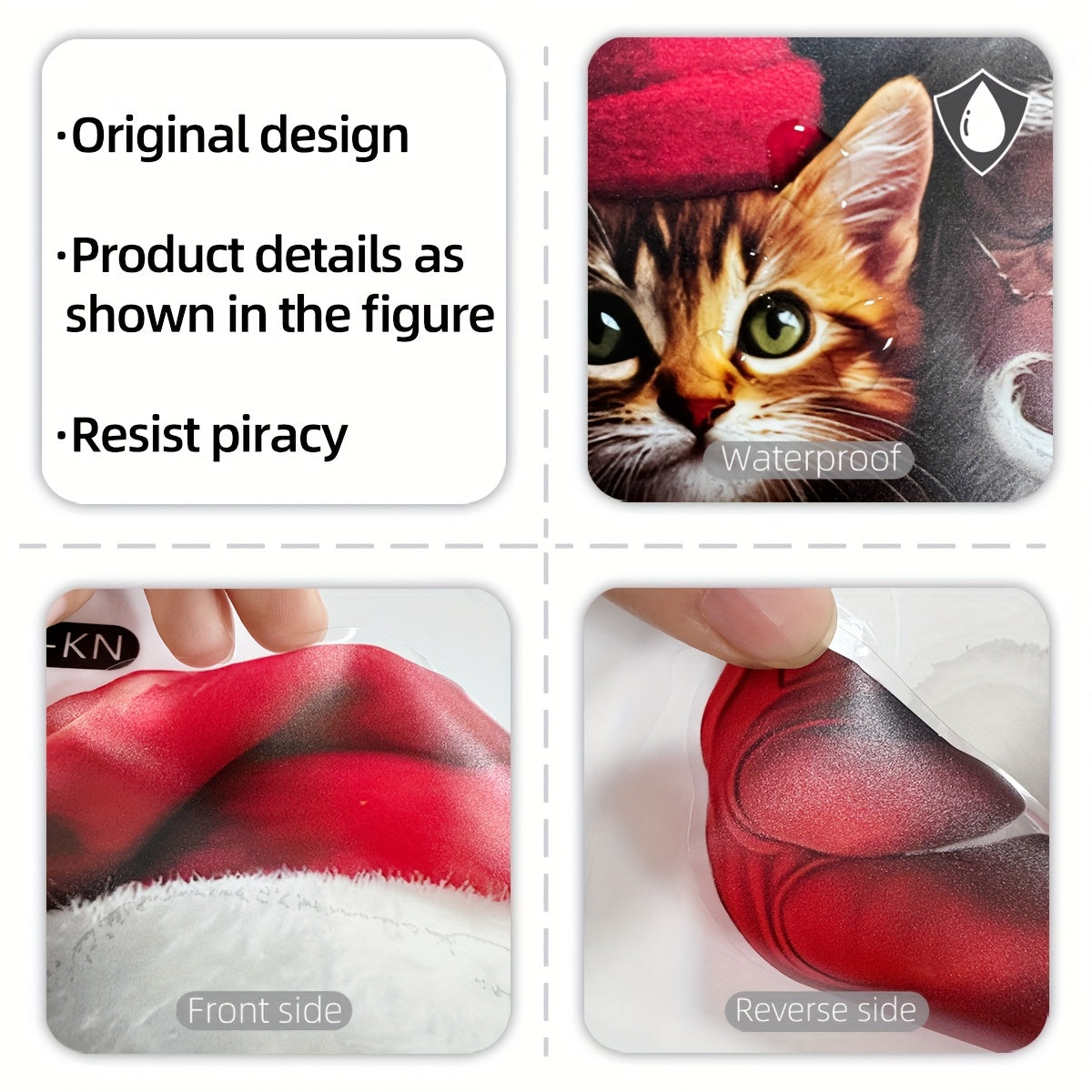 Santa Claus and Cat Christmas Glass Sticker Double-Sided Static Cling Holiday Decor