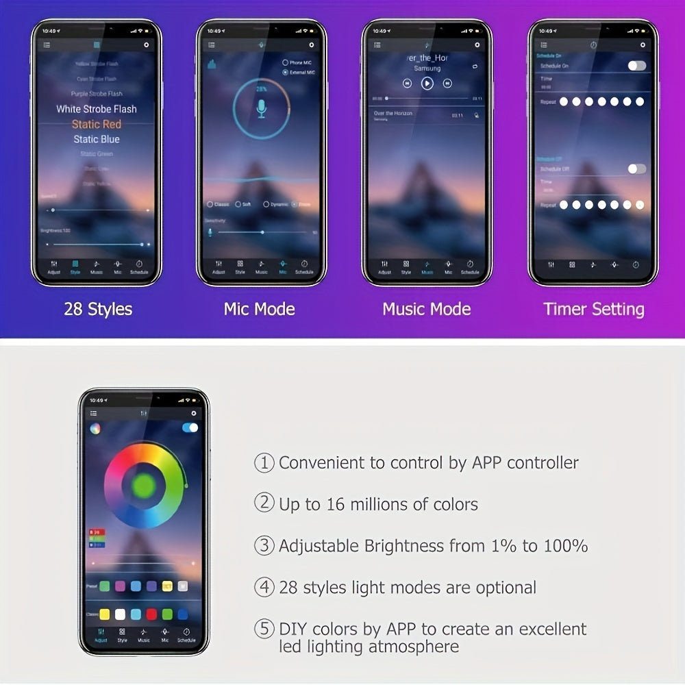 Kit de iluminación interior de LED RGB para coche con sincronización musical