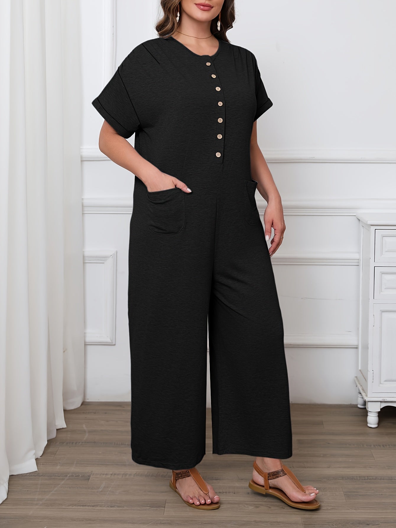 Women's Plus Size Casual Jumpsuit Polyester Long Sleeve Solid Spring Summer Vacation Wear