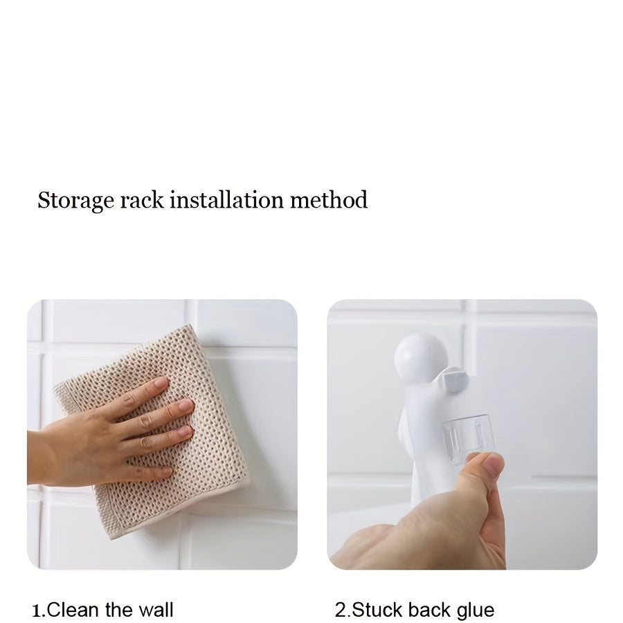 Estante de pared de plástico duradero con diseño humanoide, sin taladro, para baño, sala de estar, dormitorio y balcón, soporta 2kg
